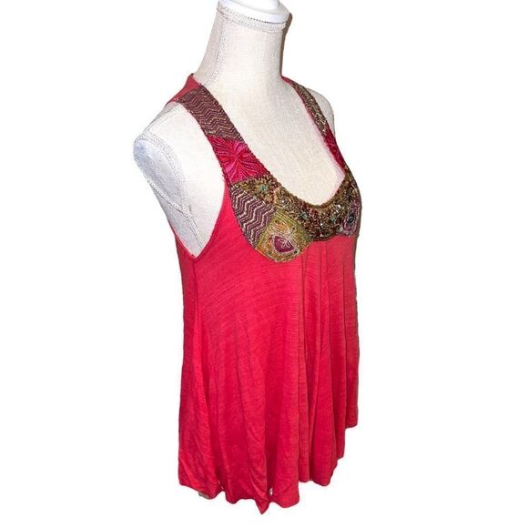 Free People Embroidered & Embellished Magenta Pink Swing Tunic Tank - Picture 7 of 13
